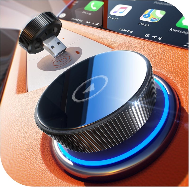 Cleviton Wireless Carplay Adapter, 60% Smaller, 3X Auto-Connect, No Latency, Plug&Play, Bluetooth&WiFi, for Apple Carplay Wireless Adapter, Mini Dongle for iPhone 5~17 & 927+ Cars, USB A/C, Deep Black - Image 1